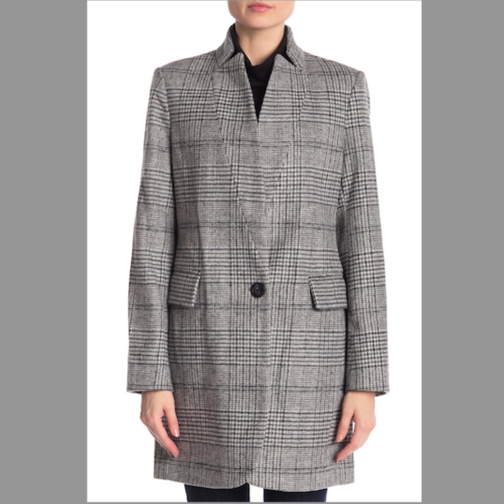 Lucky Brand Plaid Check Long Coat Euc